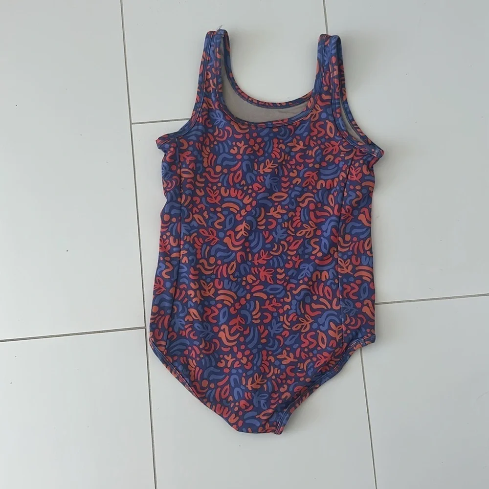 REI Co-op Girl purple orange Colorful Patterned Swimsuit 10/12